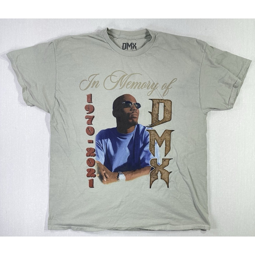 DMX In Memory Of 1970-2021 Tribute T-Shirt L/XL Gray Rap Hip Hop Tee RIP Rare